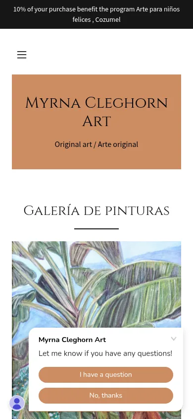 Captura del sitio actual en un celular: un cuadro de chat tapa la pintura